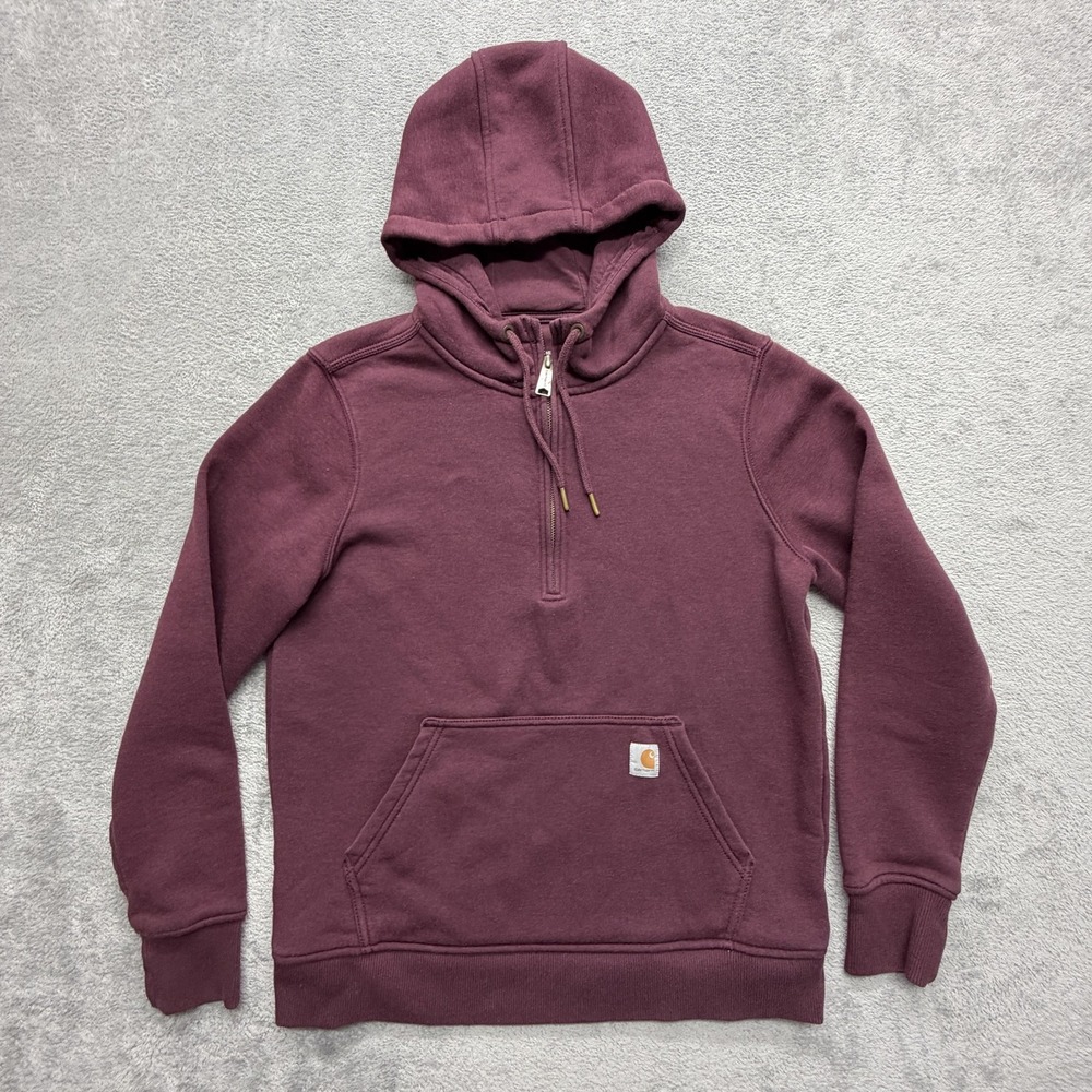Carhartt Hoodie Kids M 8-10 Purple Relaxed Fit Fleece Pullover Zip Logo